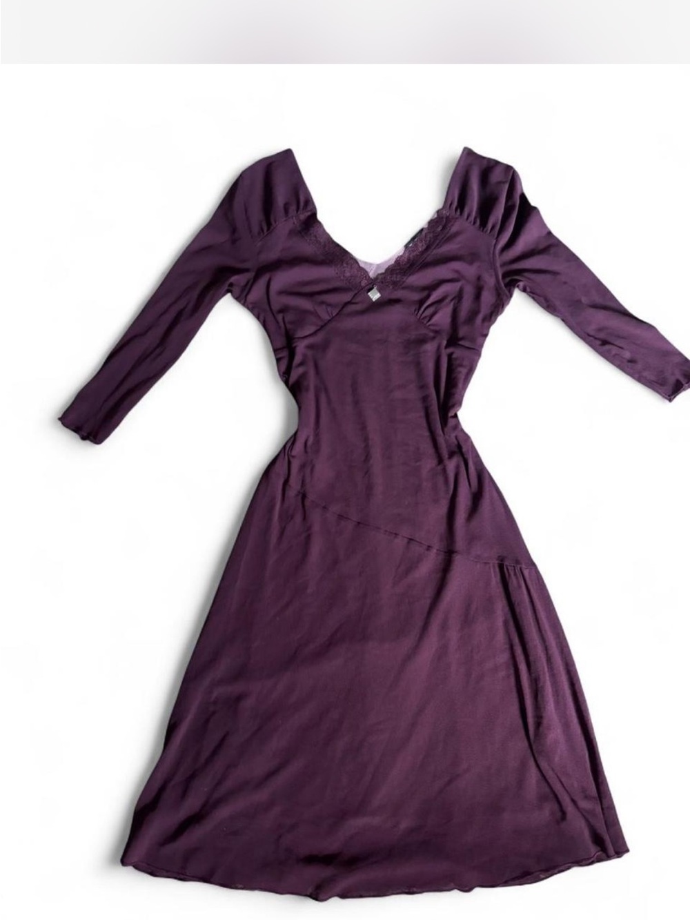 Motivi Plum Long-Sleeve V-Neck Midi Dress
